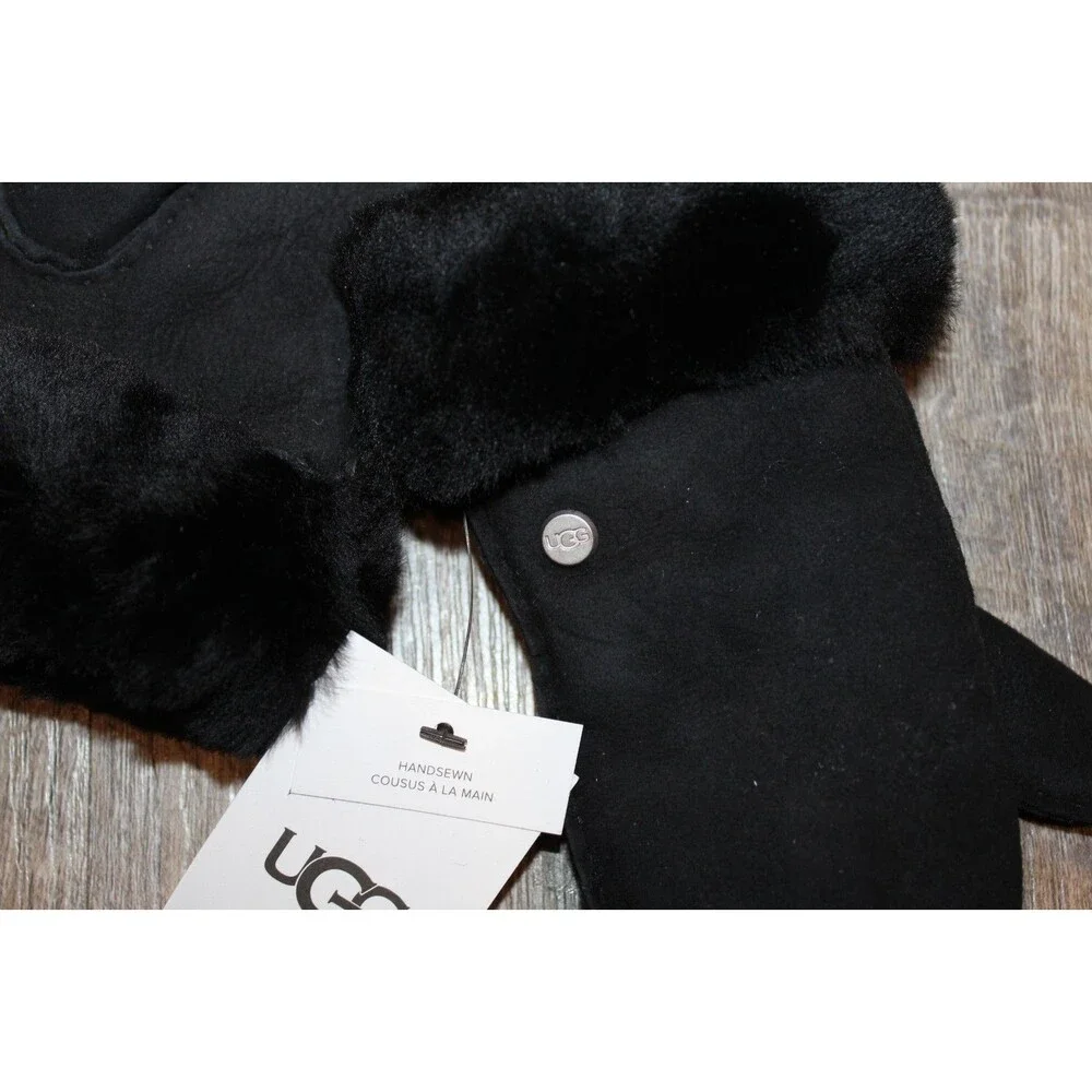 UGG SUEDE FUR LINED MITTENS NEW BLACK SZ 4/6 UNISEX GIRLS BOYS $95